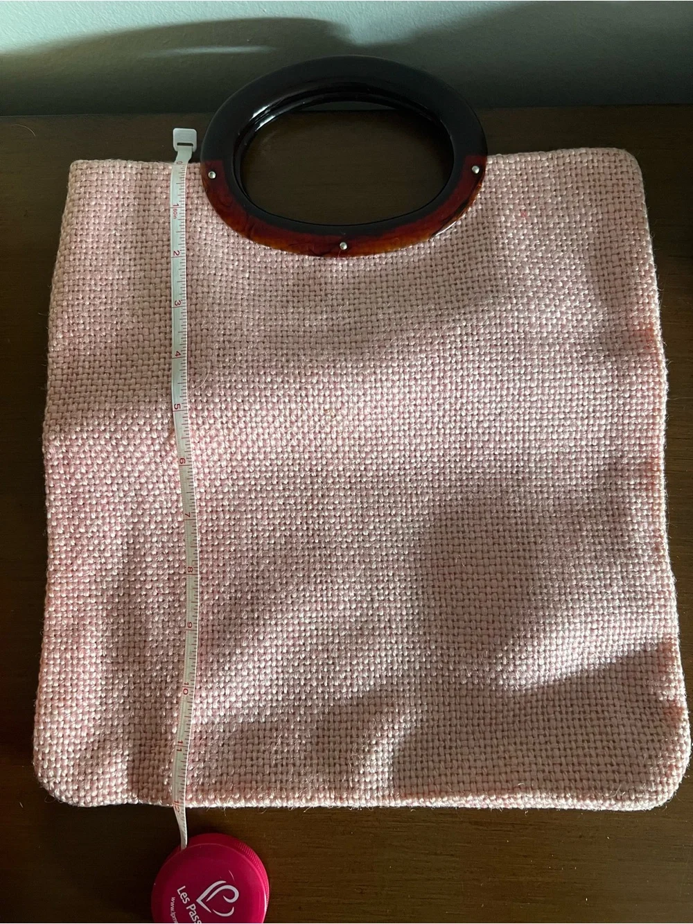 Vintage Pink Woven Tote Bag with Oval Handle
